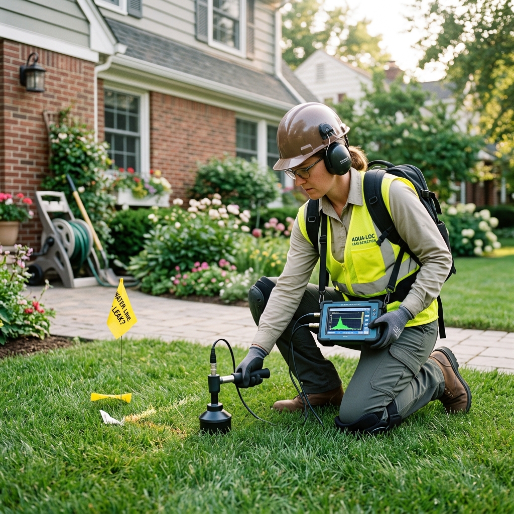 Technician performing hidden water leak detection with digital equipment in Turlock CA